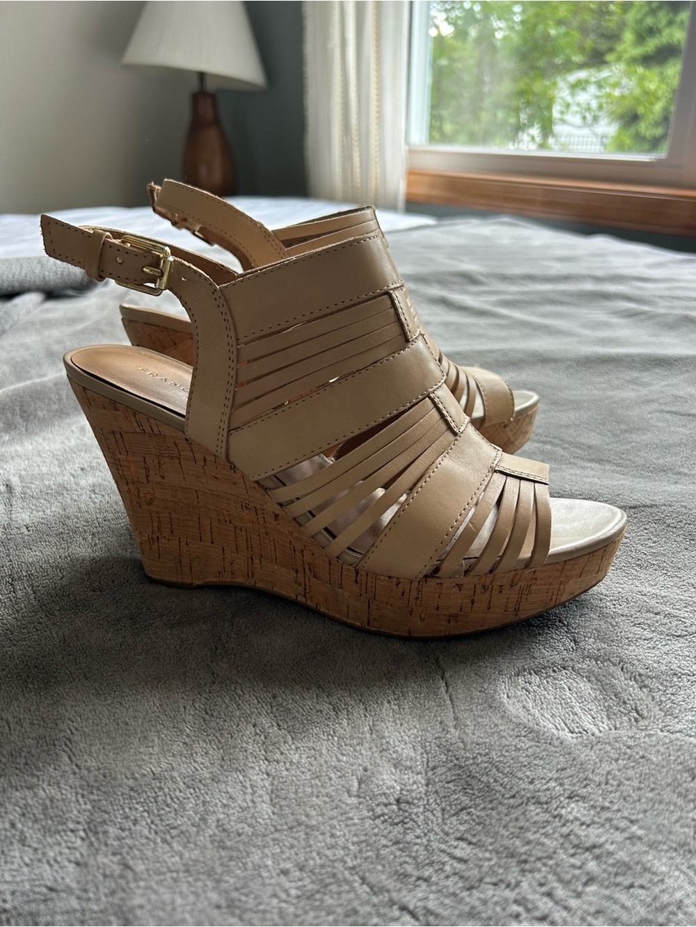 Beige Wedge Sandals - Women's Strappy Cork Wedges